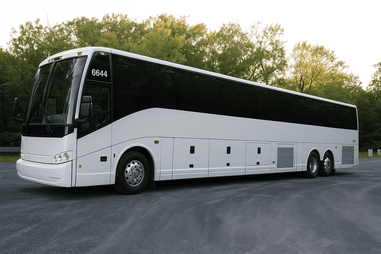 exterior of Charter Bus Rental Lewisville coach bus